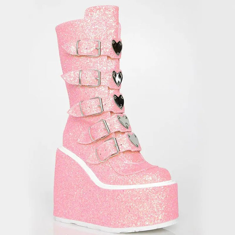 Glittered Hell Platform Boots - Lace & Thornz