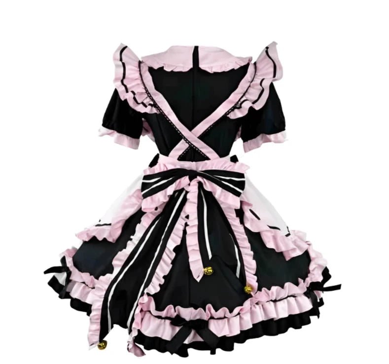 chinese dress ladies Lace Apron Maid Dress with Sheer Skirt and Detachable Padding