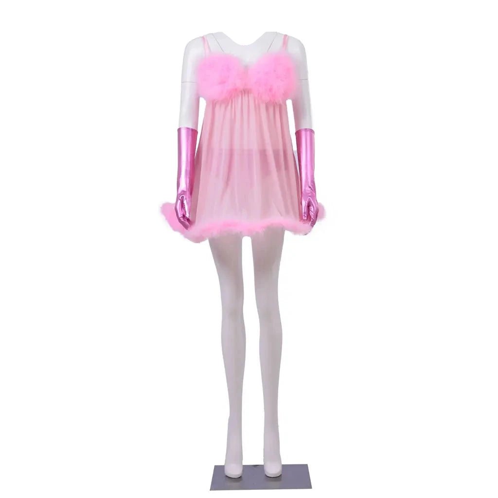 fembot pink dress Austin Powers Fembot Cosplay Costume Suspender Skirt Gloves Panties Pink Sexy Mini Dress Women