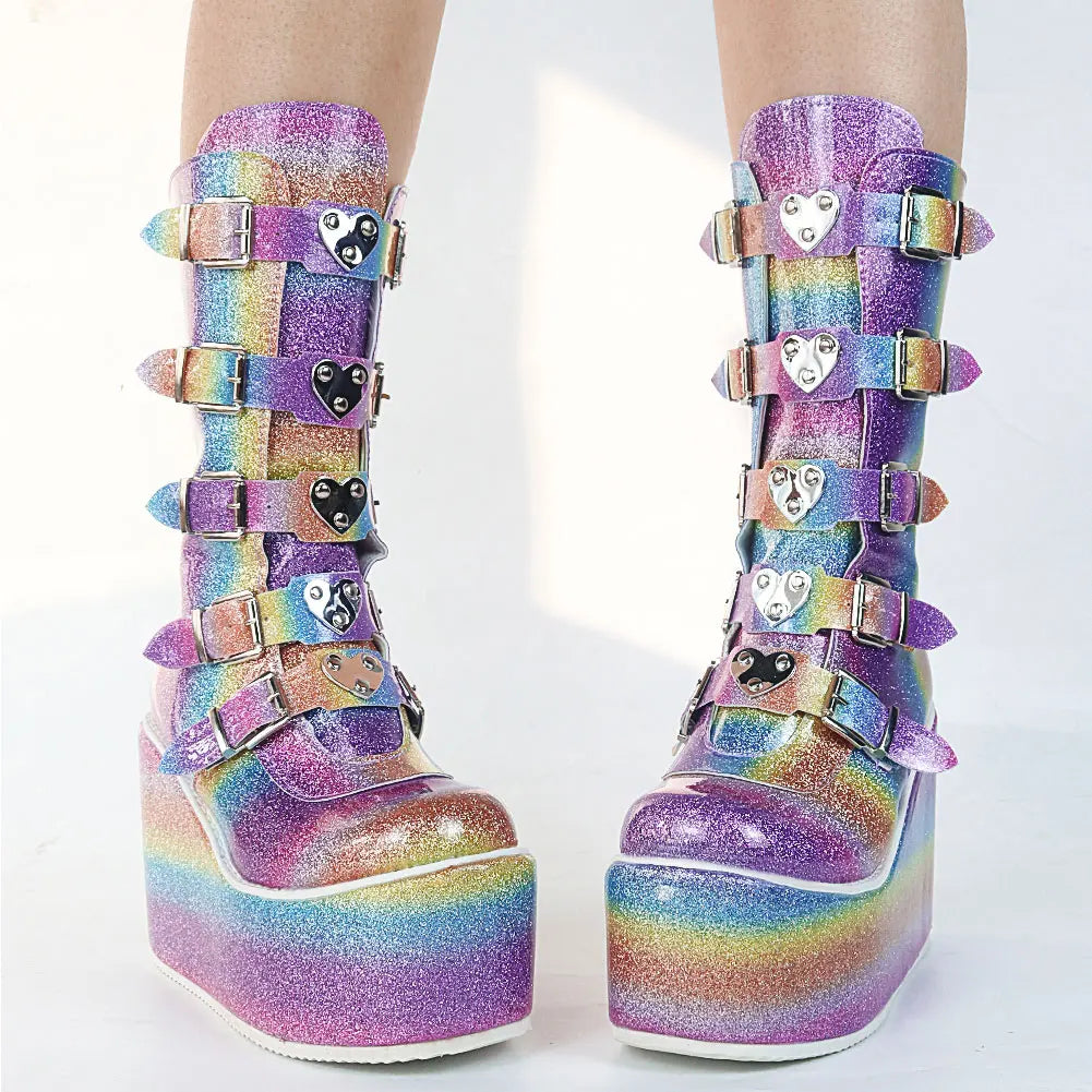 Glittered Hell Platform Boots