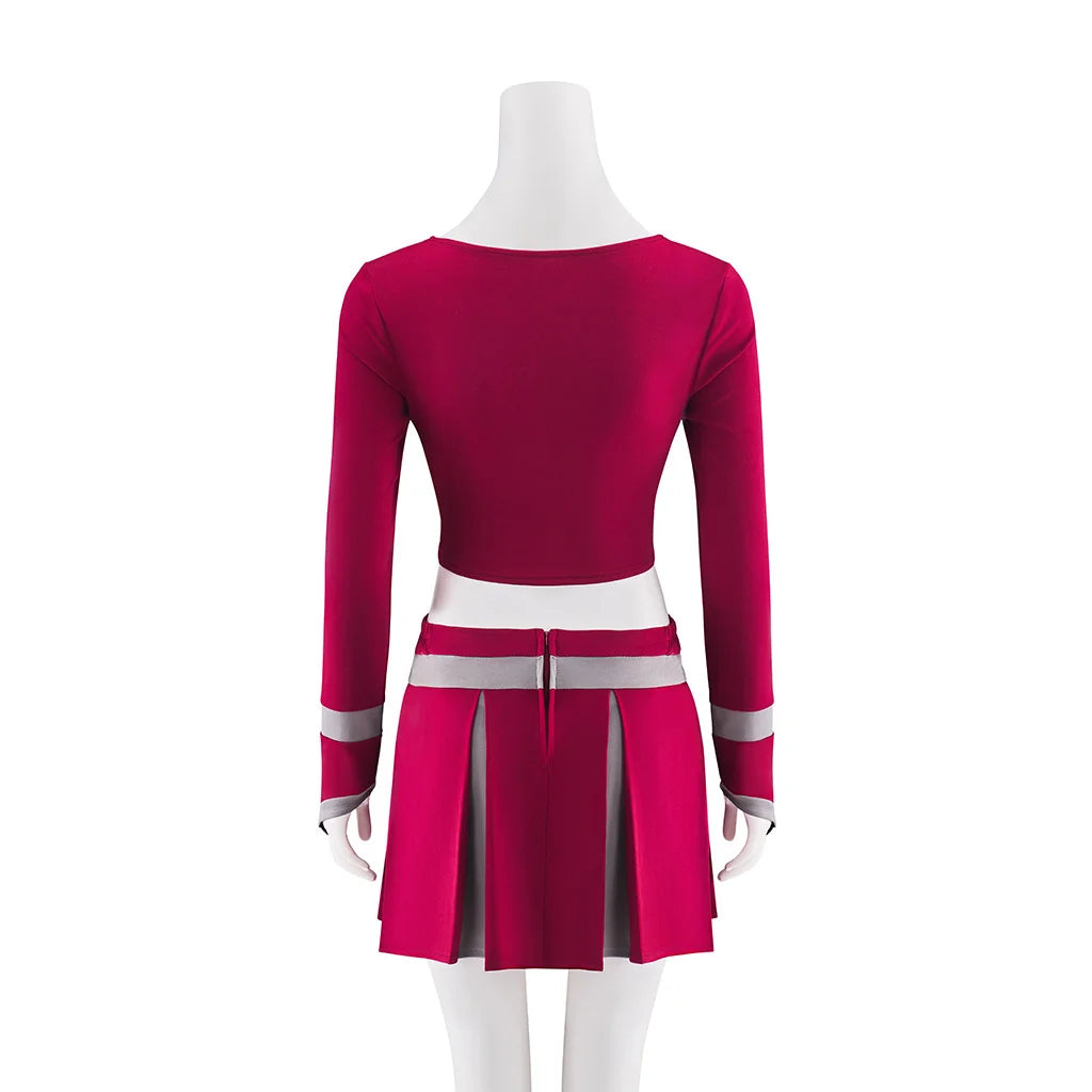 Pink dress with white accents on a mannequin against a white background