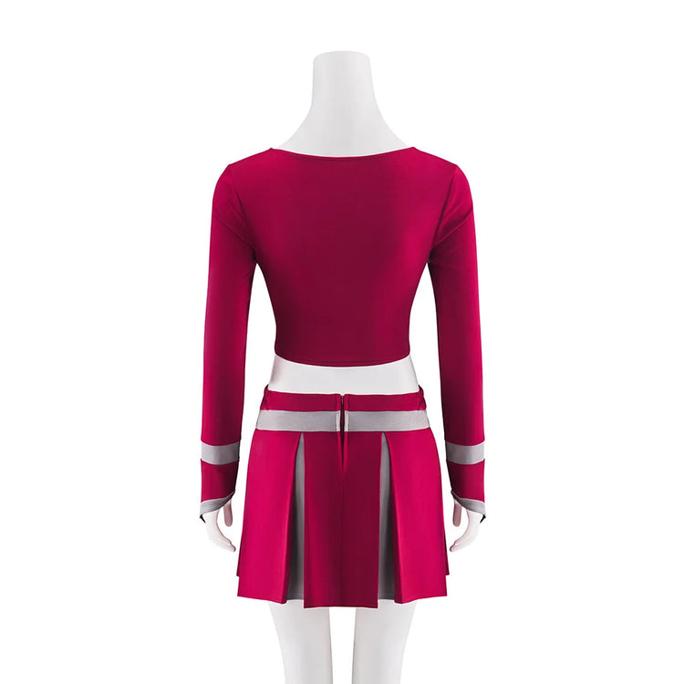 Pink dress with white accents on a mannequin against a white background