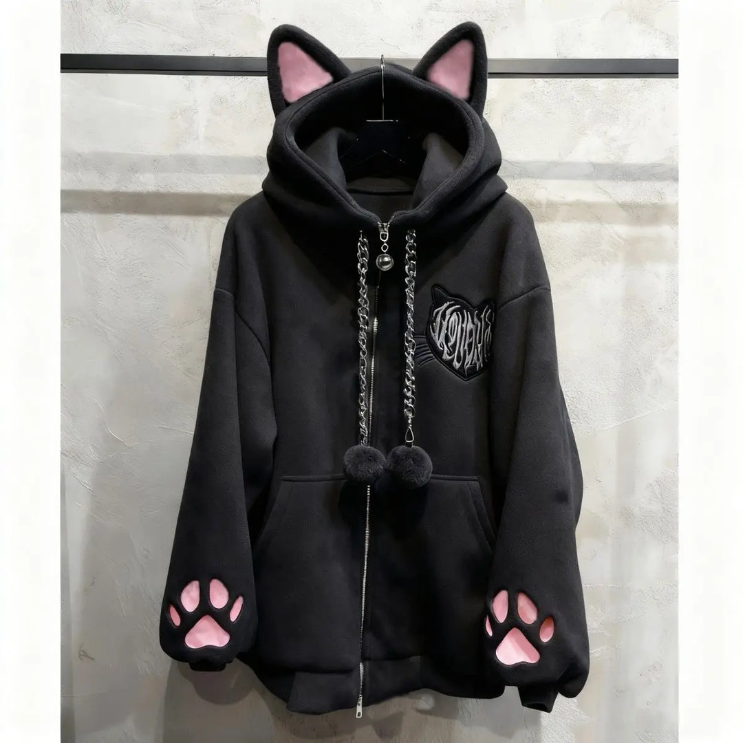 Black Cat Hooded Top