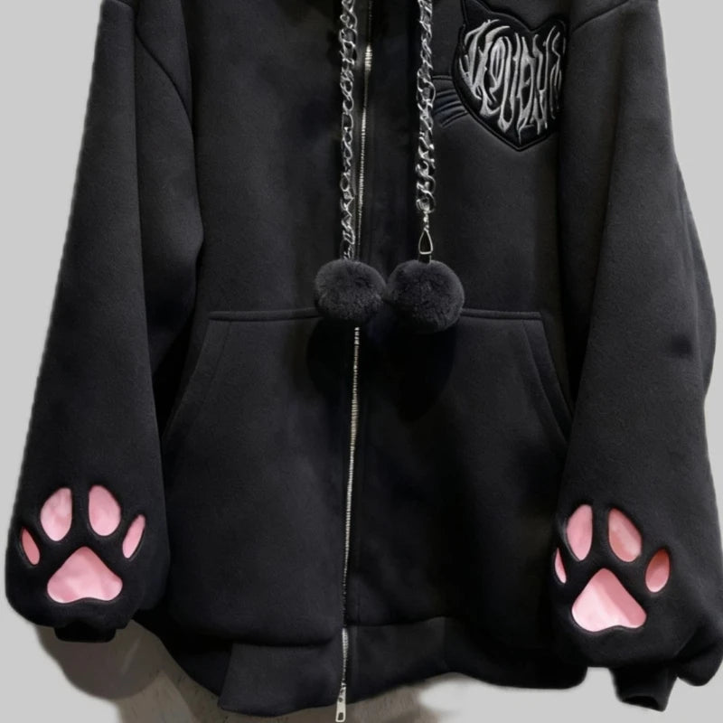 Black Cat Hooded Top