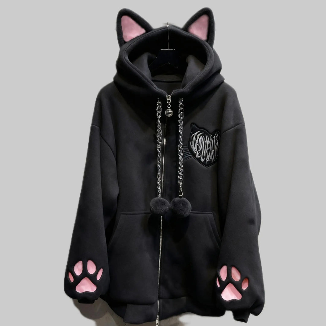 Black Cat Hooded Top