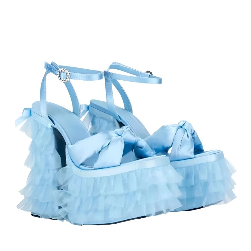 Sky Blue Satin Platforms