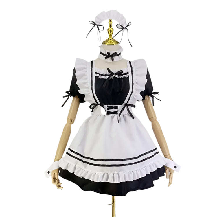 Maid outfit on a mannequin against a plain background