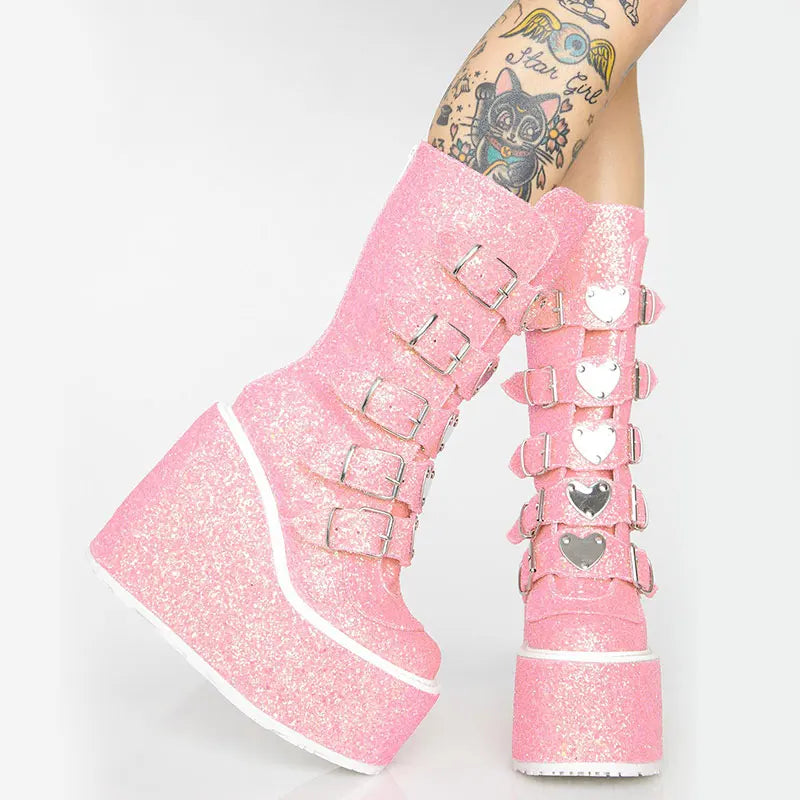 Glittered Hell Platform Boots