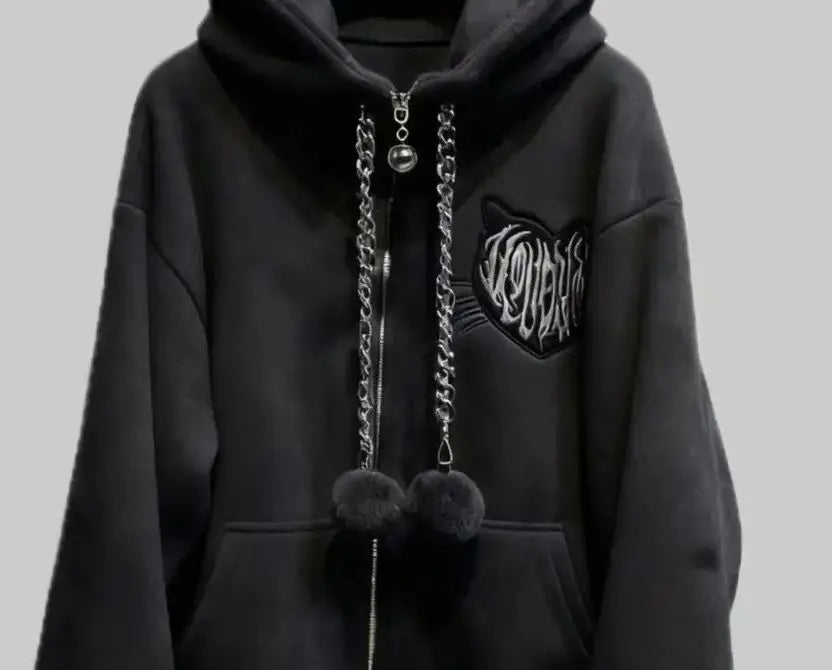 Black Cat Hooded Top