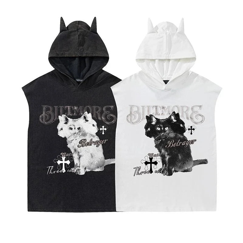 Black Cat Hooded Top