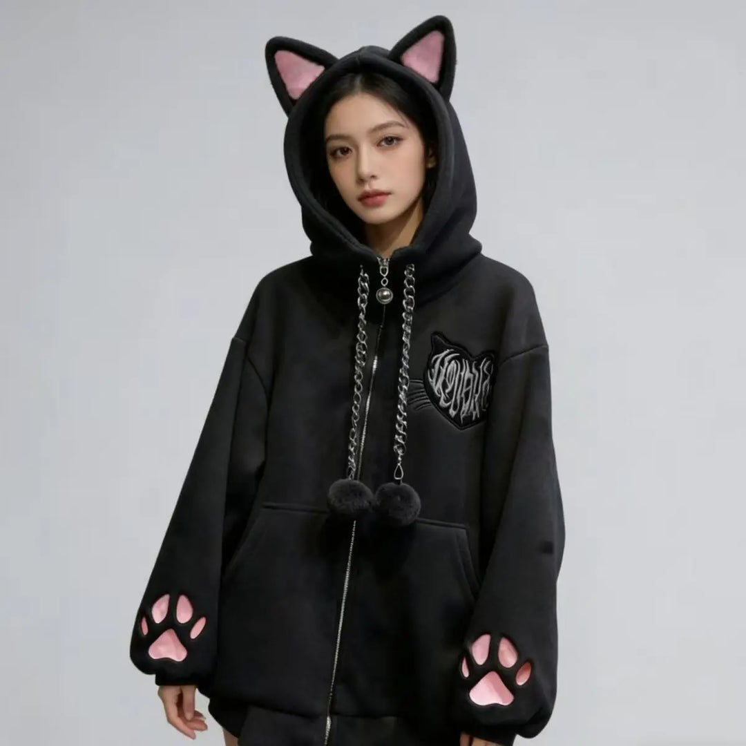 Black Cat Hooded Top