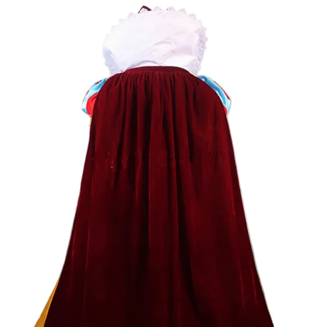 Red cape with white ruffled top on a plain background