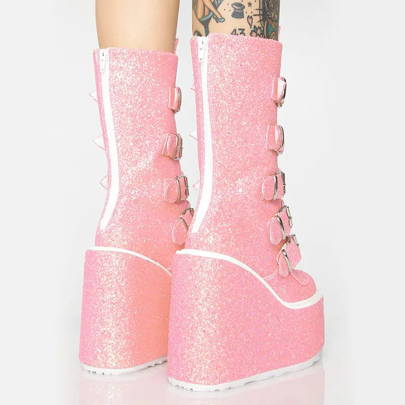 Glittered Hell Platform Boots