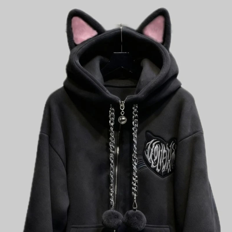 Black Cat Hooded Top