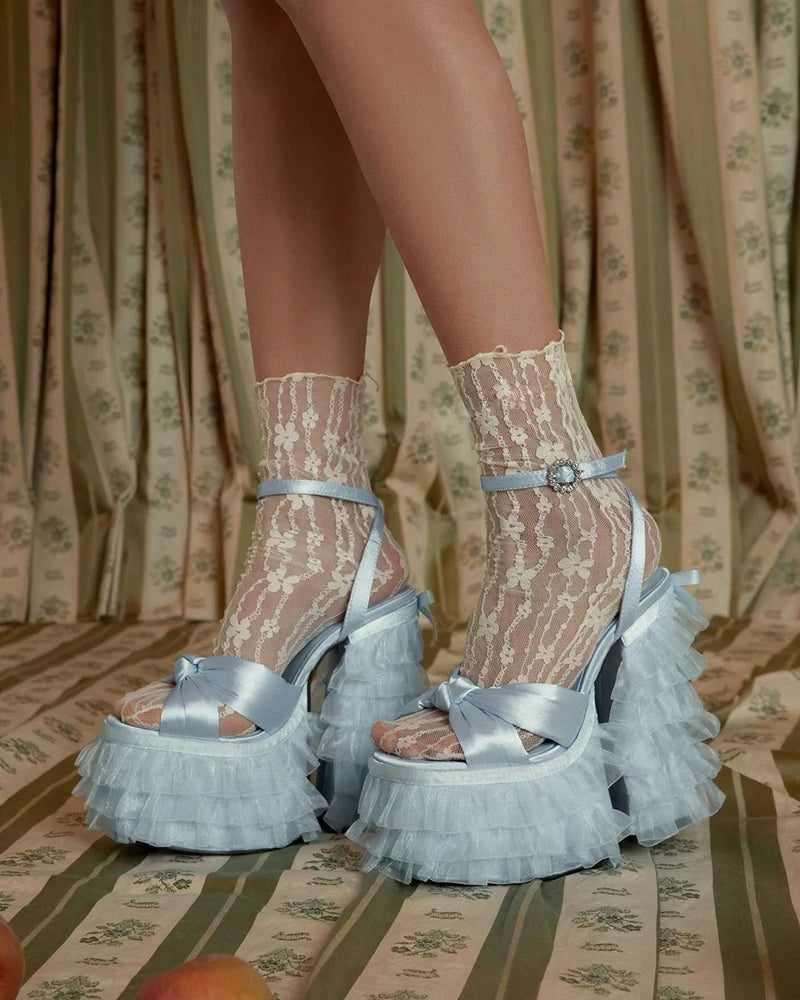 Sky Blue Satin Platforms