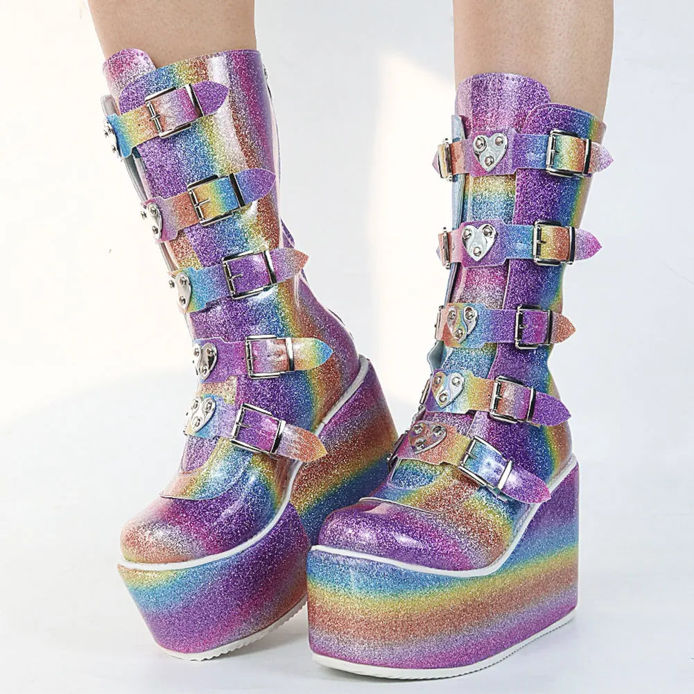 Glittered Hell Platform Boots