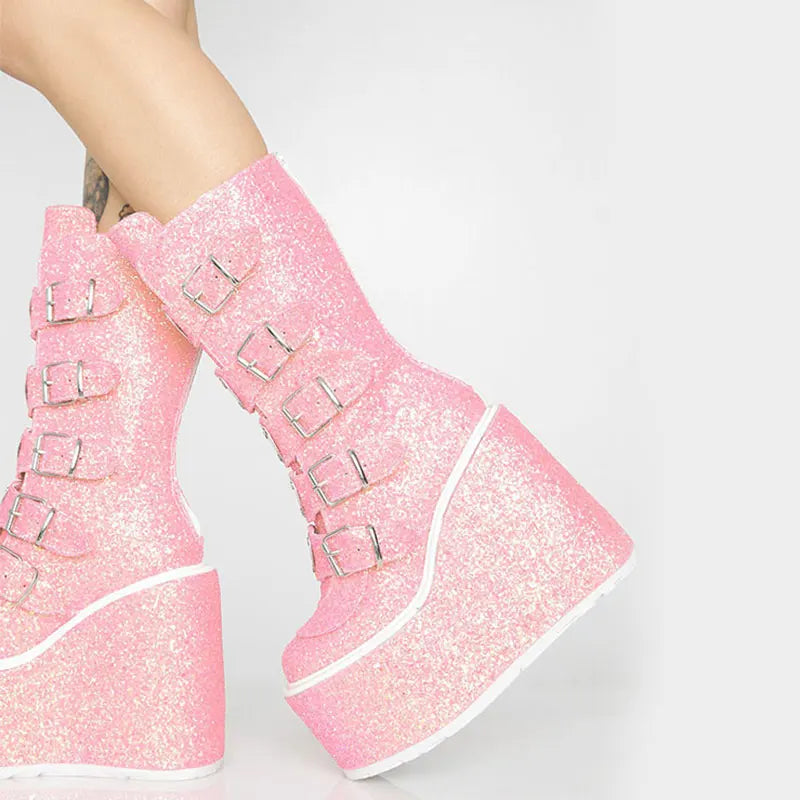 Glittered Hell Platform Boots