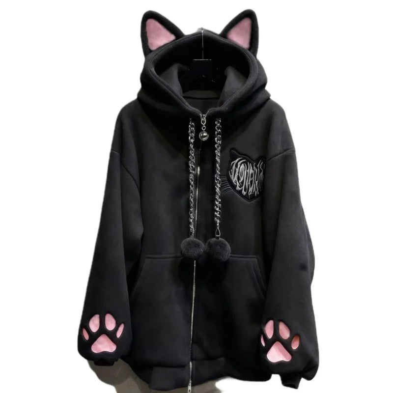 Black Cat Hooded Top