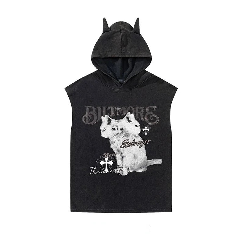 Black Cat Hooded Top - Lace & Thornz