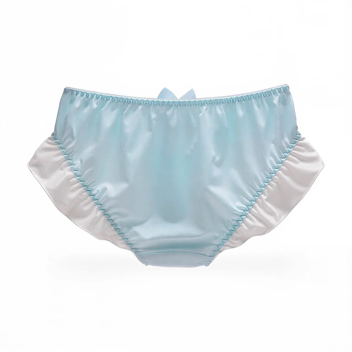 Boudoir Baddie Panties in light blue with white ruffled trim.