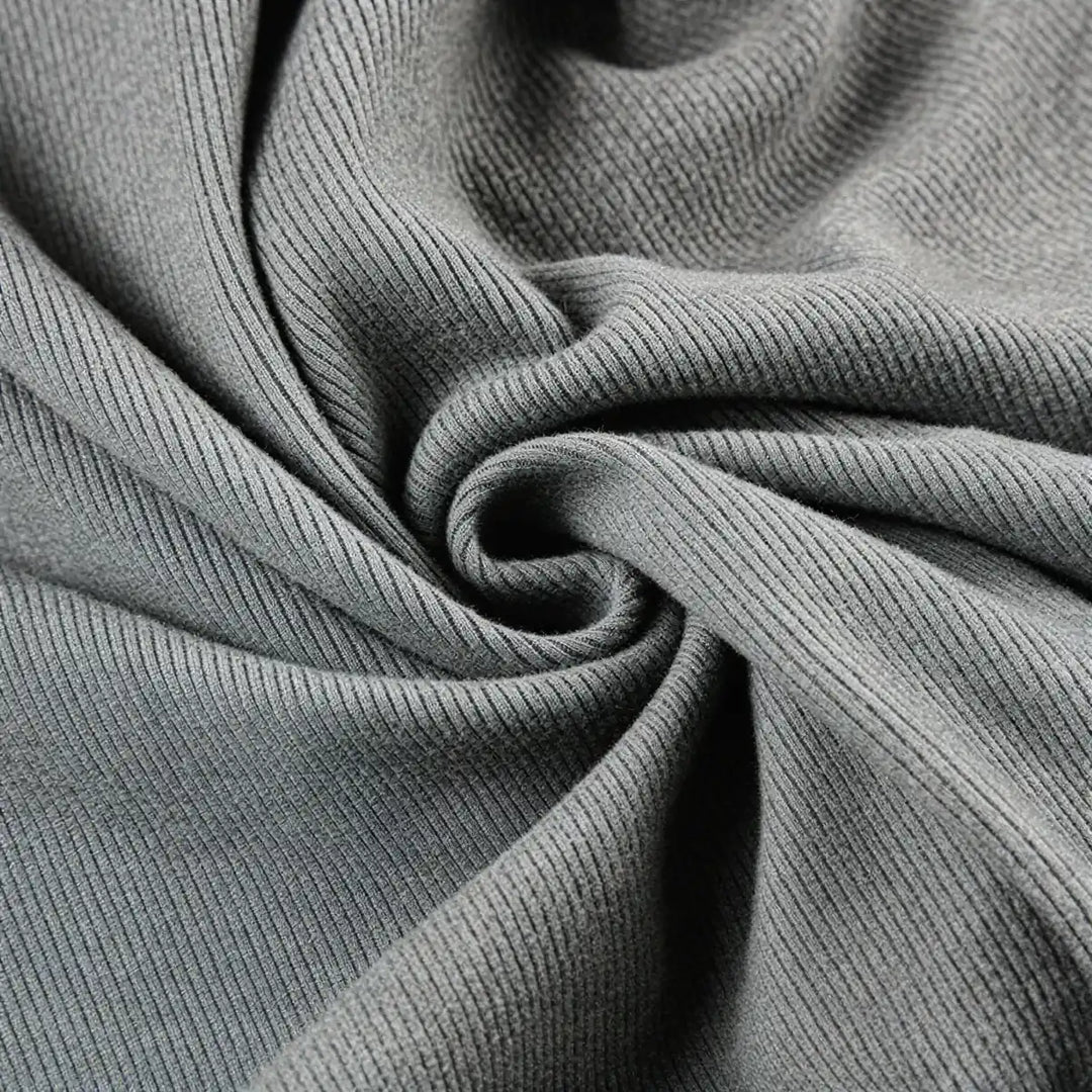 Dream Demon zip-up dress in heather gray, ribbed knit fabric with front zipper.