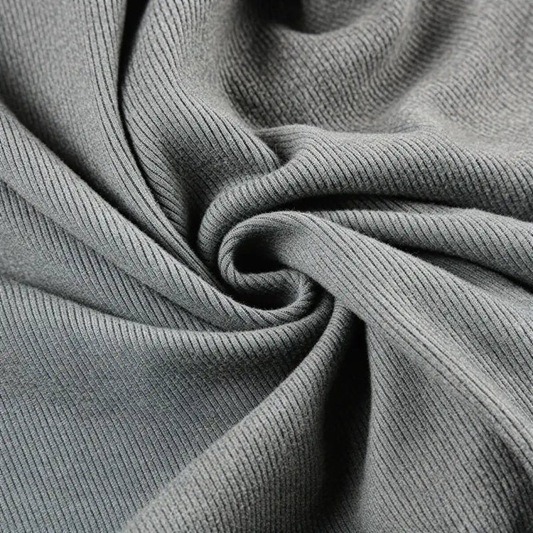 Dream Demon zip-up dress in heather gray, ribbed knit fabric with front zipper.