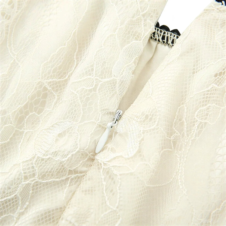 Fairy Hunter Lace Dress in cream, featuring delicate floral lace and a hidden zipper closure.