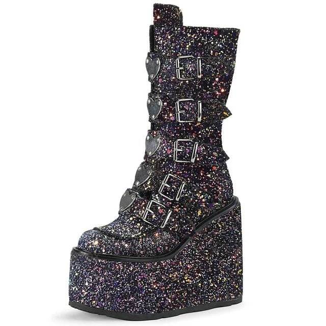 Glittered Hell Platform Boots - Lace & Thornz