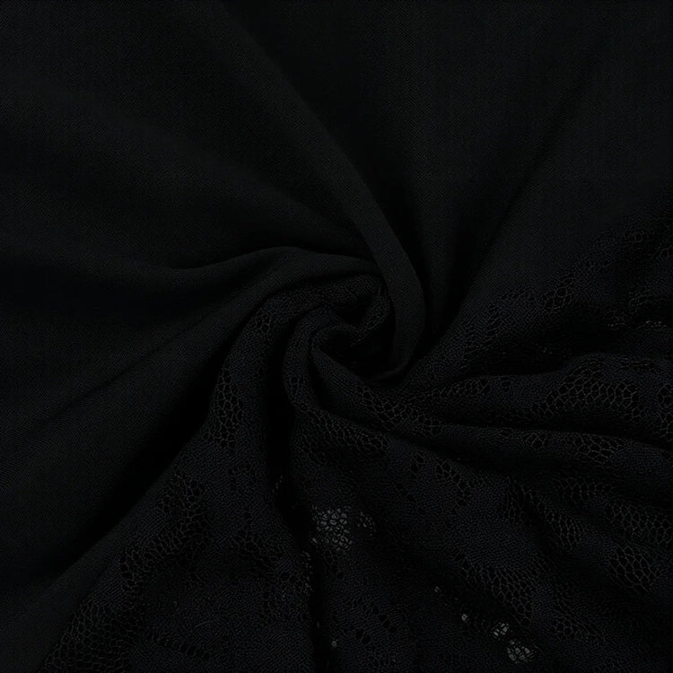 Black lace dress with delicate floral pattern and soft fabric texture.
