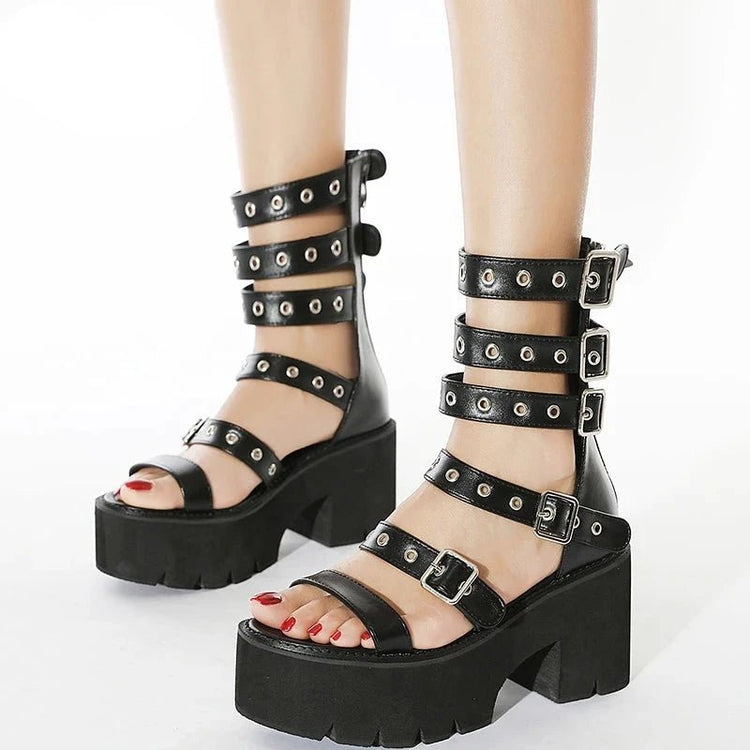 Midnight Meltdown Platform Sandals - Lace & Thornz