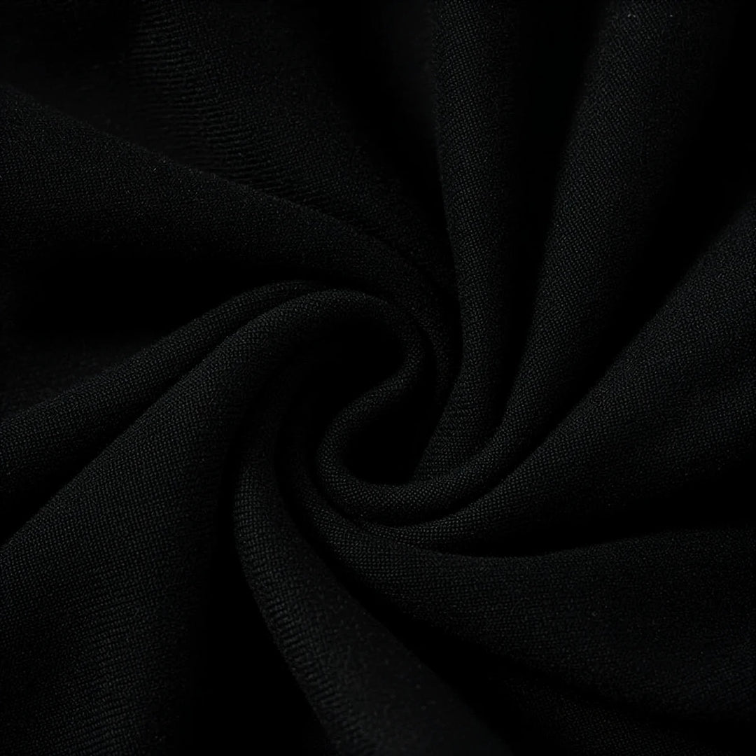 Midnight Mermaid Gown: black, flowing fabric with subtle sheen and elegant drape.
