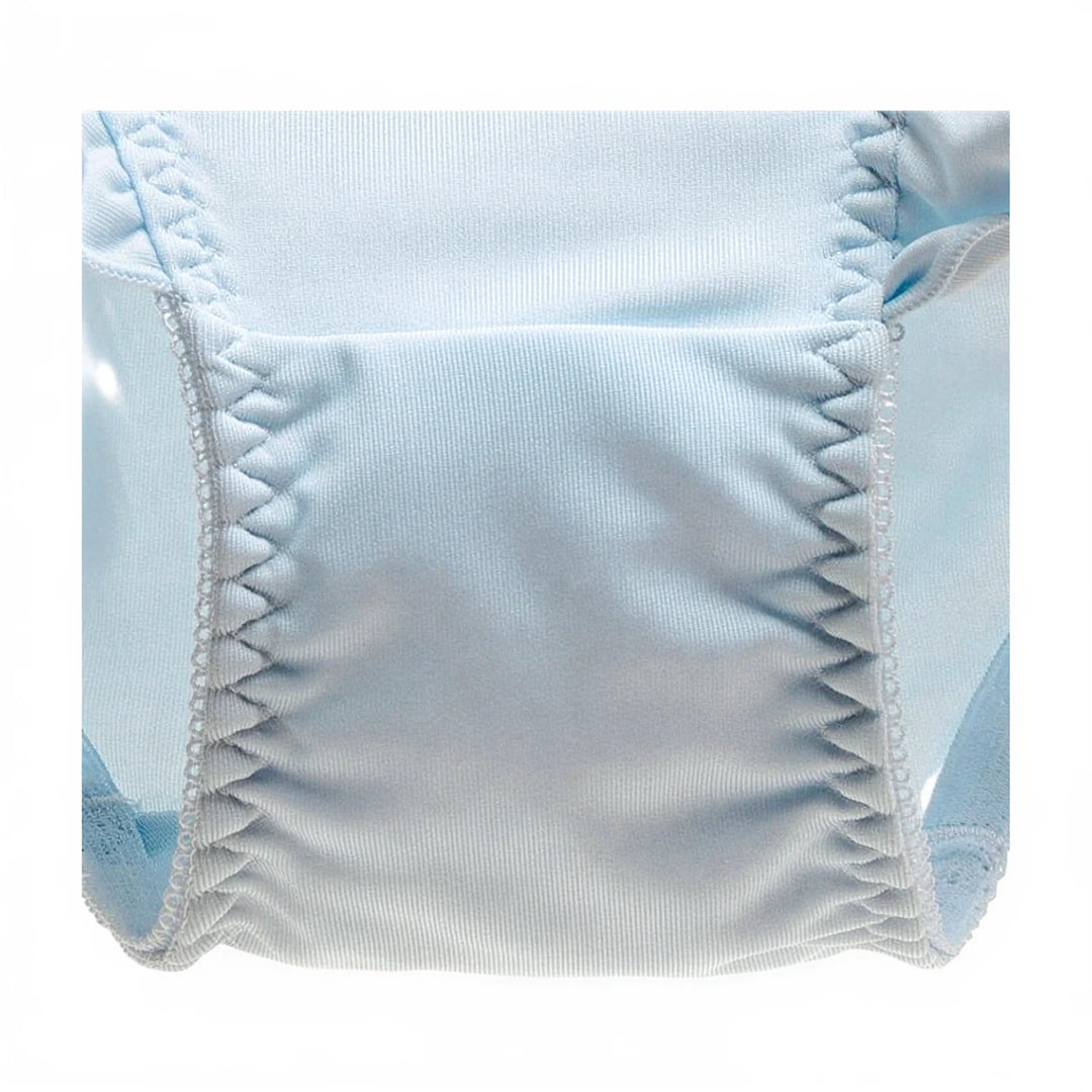 Light blue cotton bunny-themed underwear with elasticated ruched waistband.