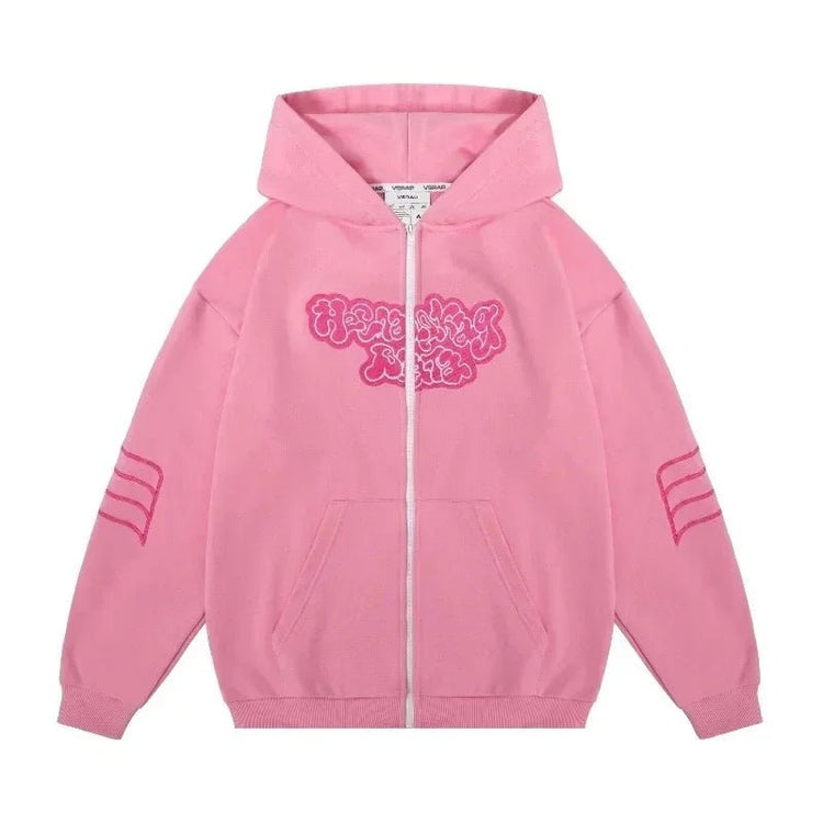 Pink Death Zip Up Hoodie - Lace & Thornz