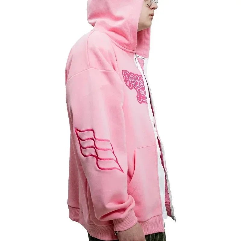 Pink Death Zip Up Hoodie - Lace & Thornz