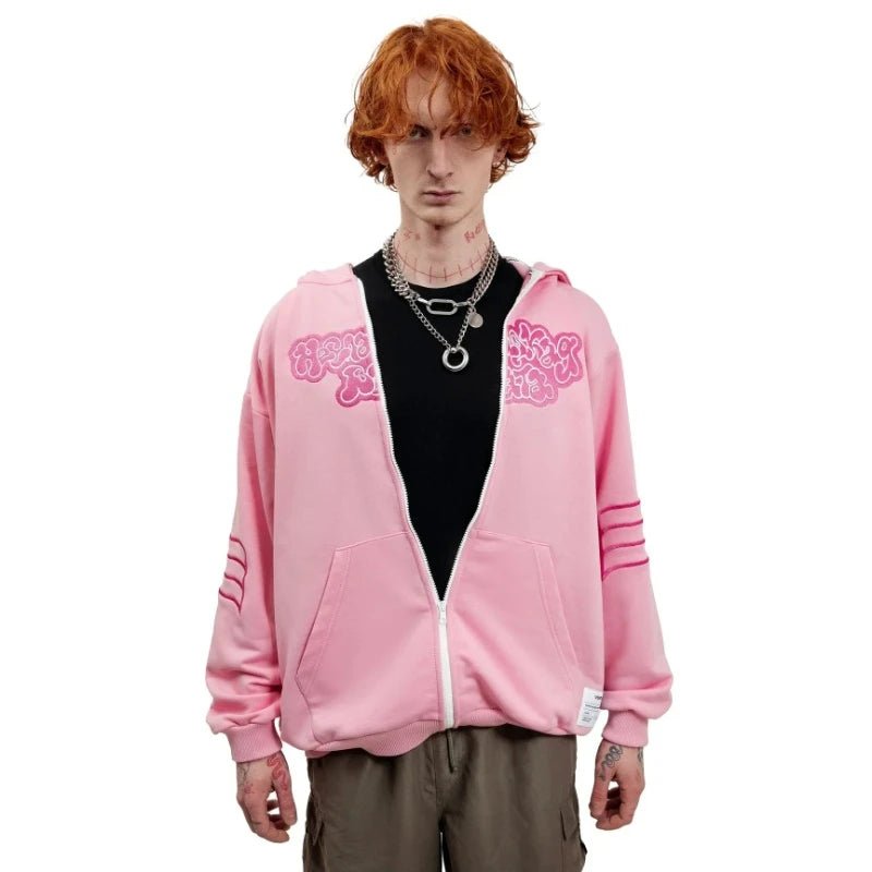 Pink Death Zip Up Hoodie - Lace & Thornz