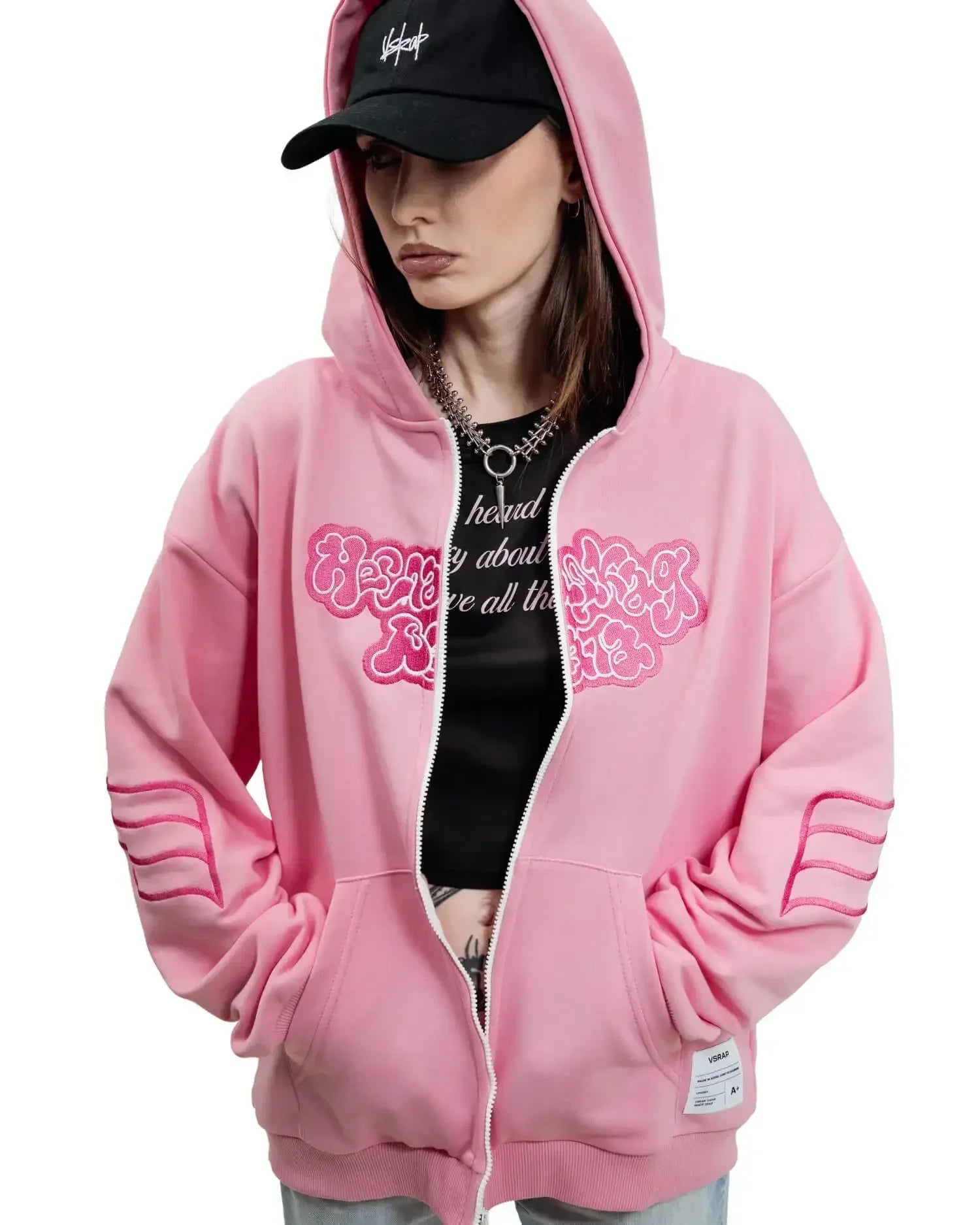 Pink Death Zip Up Hoodie - Lace & Thornz