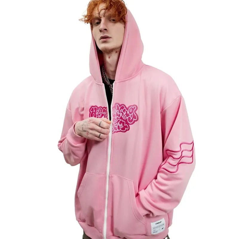 Pink Death Zip Up Hoodie - Lace & Thornz