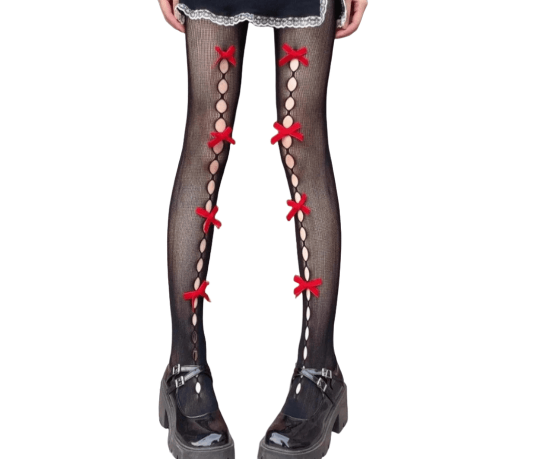 Red Bow Kawaii Stockings - Lace & Thornz