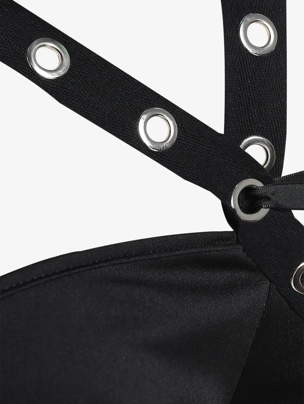 Black Ghoul's Night Out Dress with grommet straps and adjustable ties.