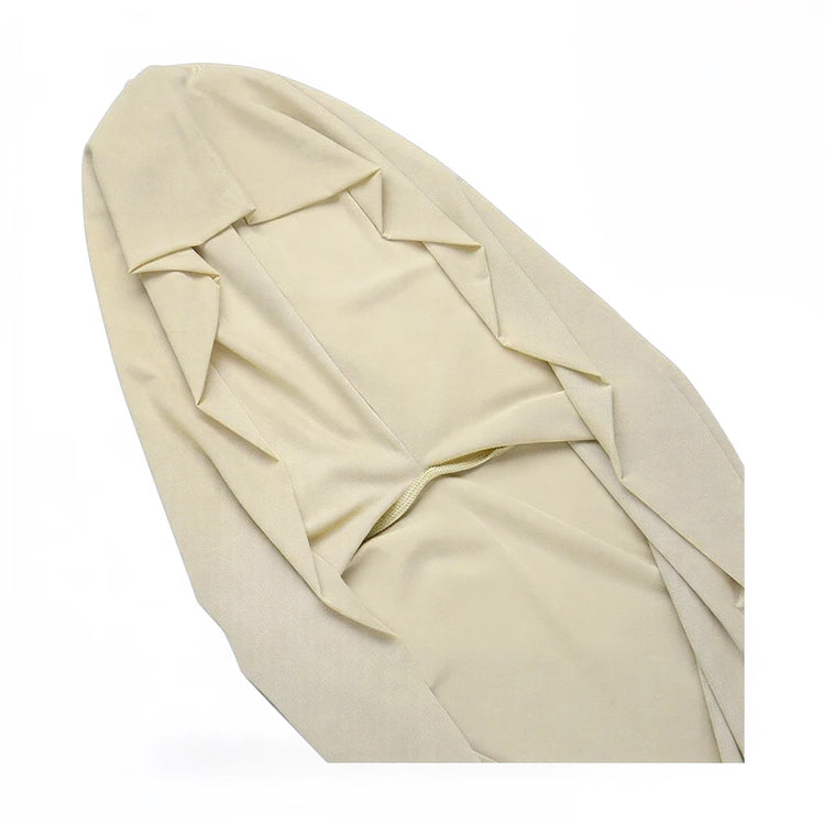 Dune Wanderer Mesh Dress, beige, lightweight mesh fabric with draped neckline detail.