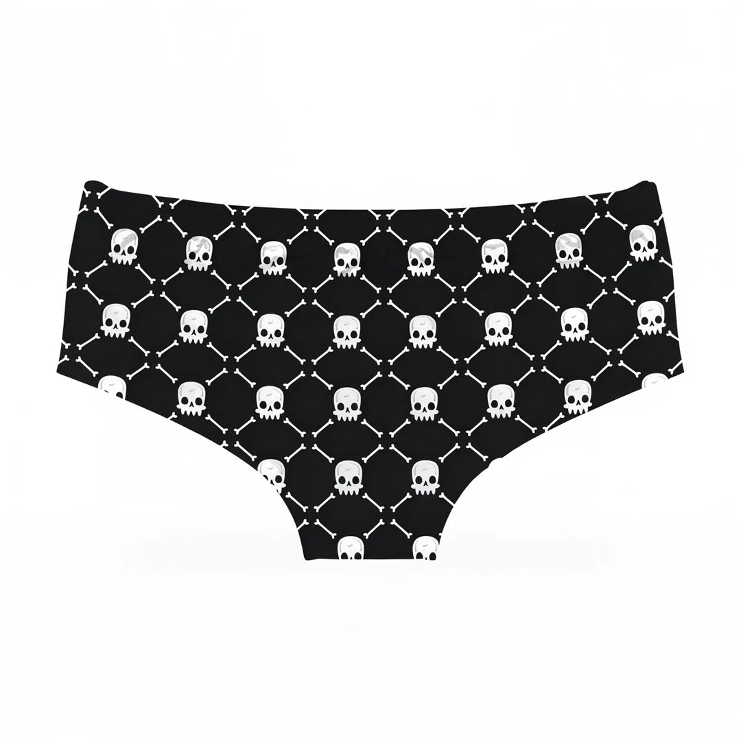 Black skull patterned panties with diamond grid design.