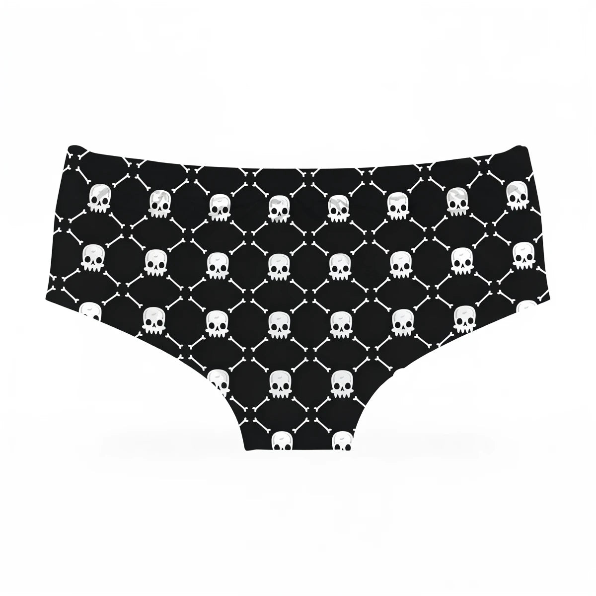 Black skull patterned panties with diamond grid design.