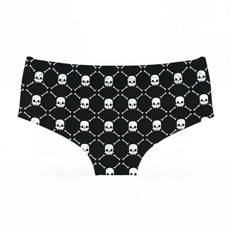 Black skull patterned panties with diamond grid design.