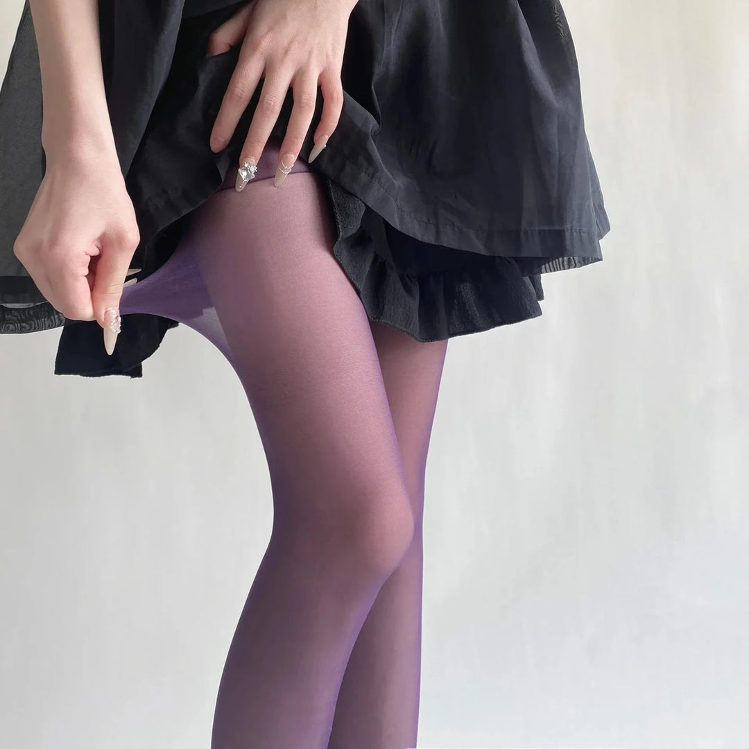 Vibe Legwear: sheer lavender tights with subtle sheen and smooth texture.