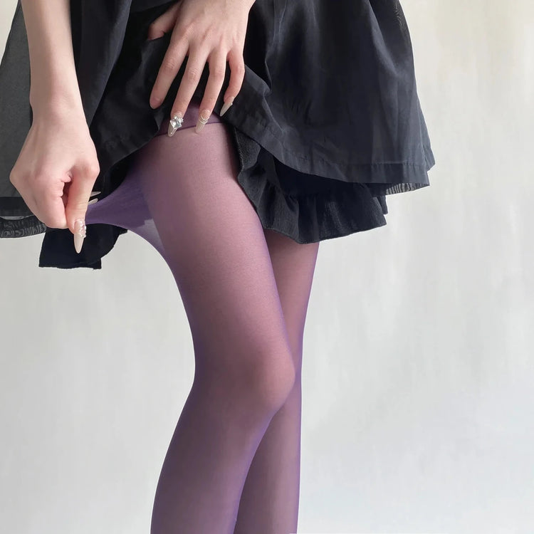 Vibe Legwear: sheer lavender tights with subtle sheen and smooth texture.