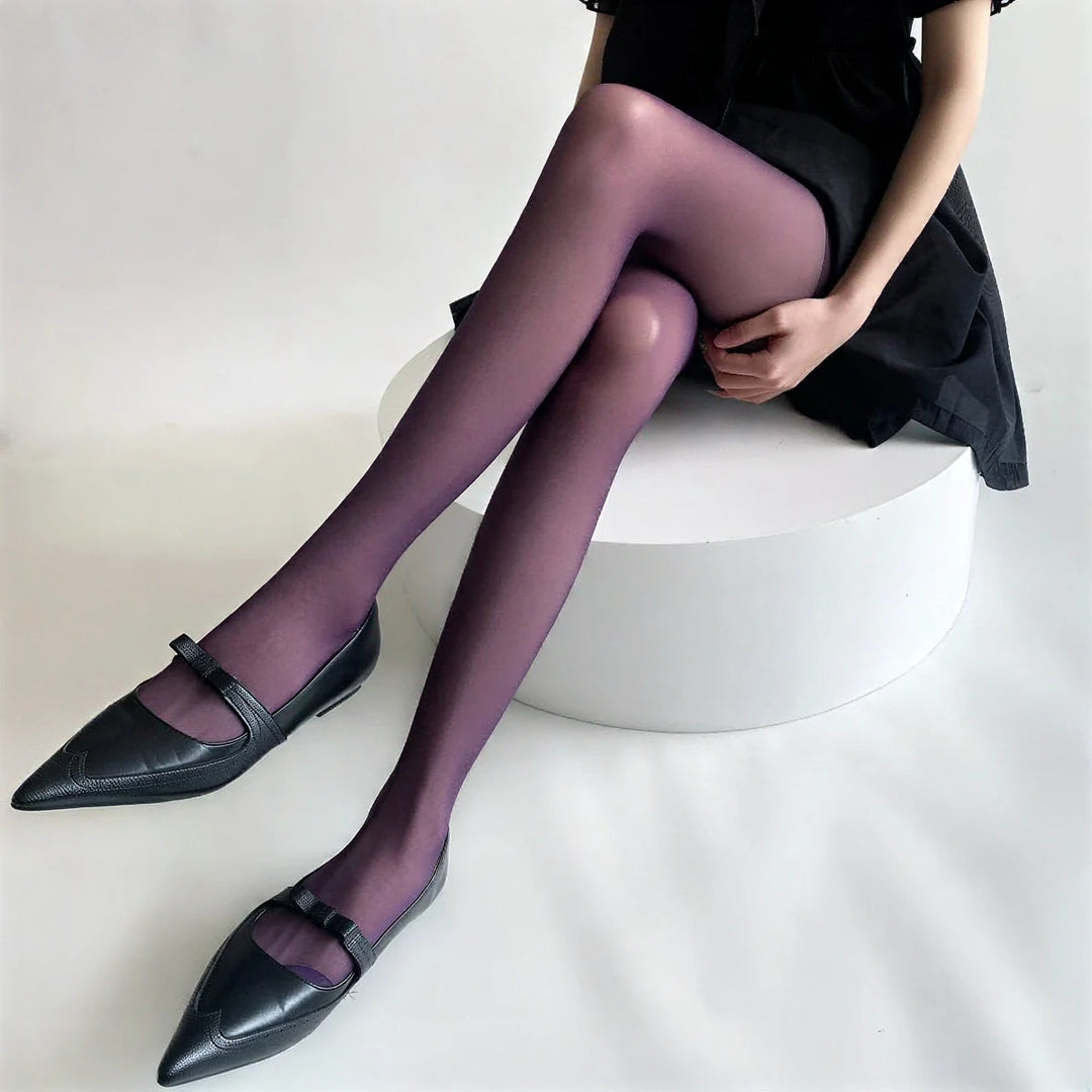 Vibe Legwear: sheer purple tights with smooth finish and subtle sheen.