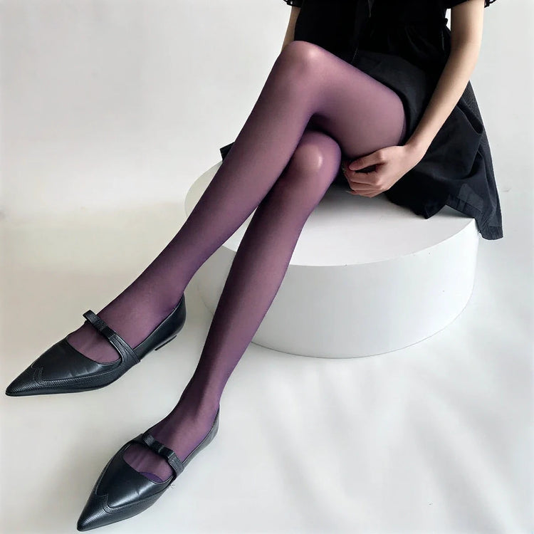 Vibe Legwear: sheer purple tights with smooth finish and subtle sheen.
