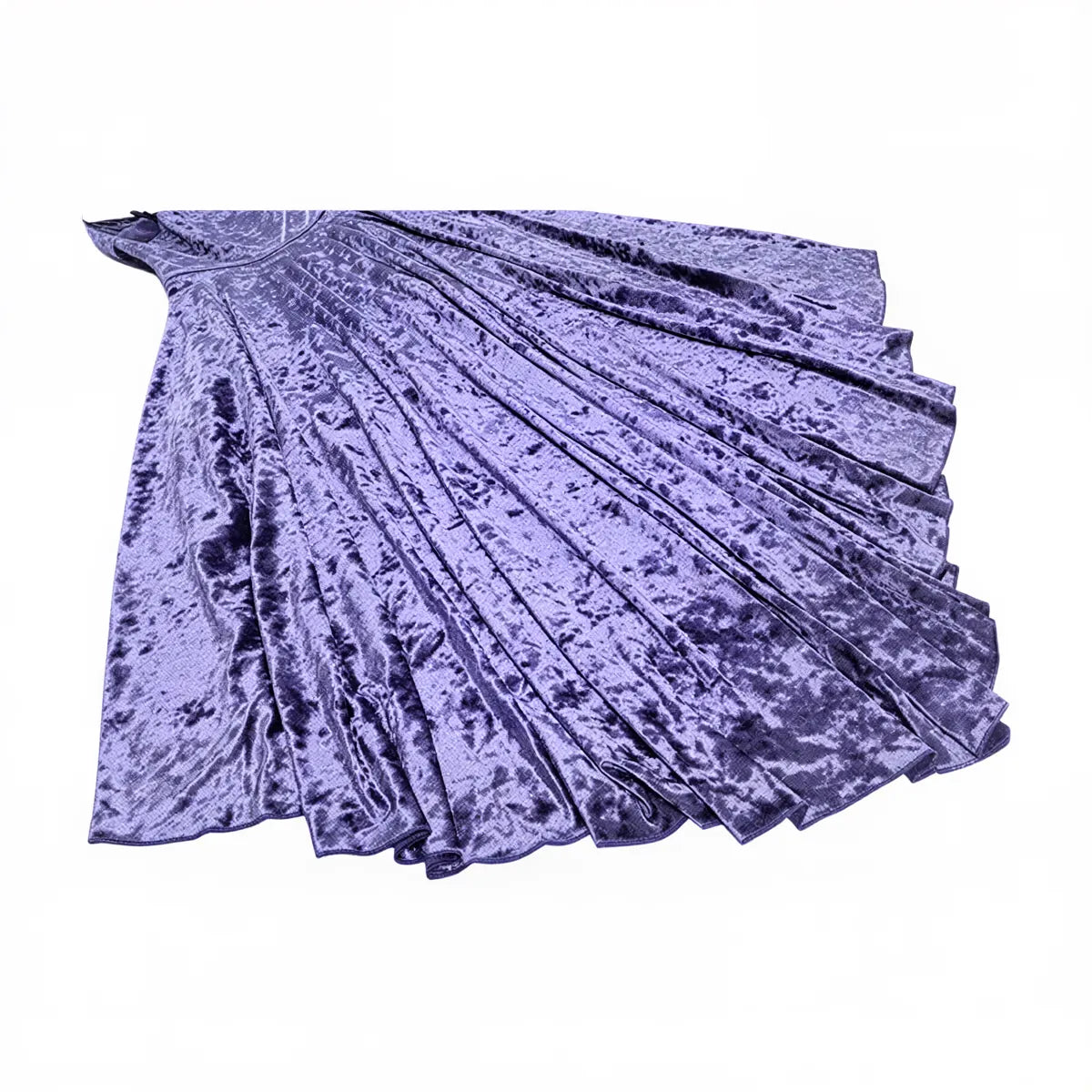 Victoria velvet dress, purple, pleated, textured fabric, flared silhouette.