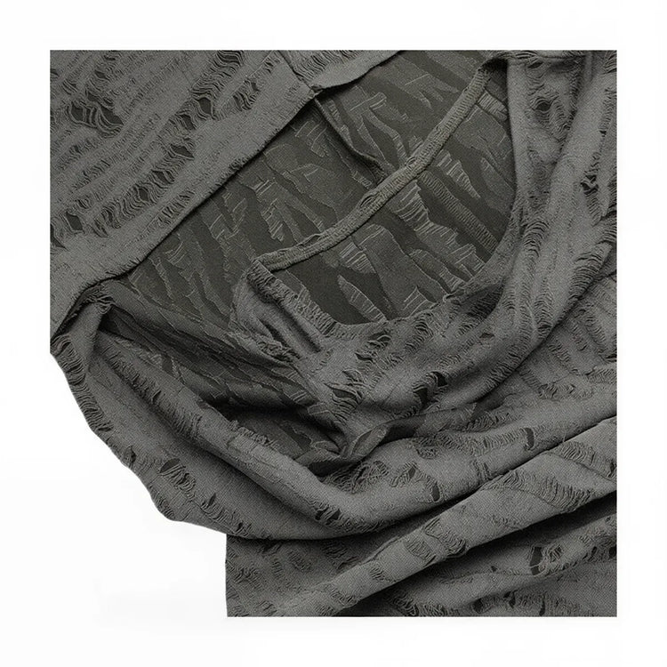 Wasteland Witch Dress: dark grey textured fabric with frayed edges and subtle pattern.